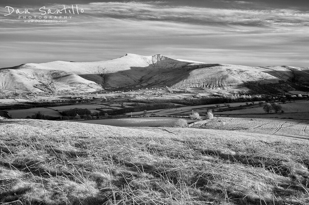 Pen y Fan and Corn Du from Mynydd Illtud in Infrared