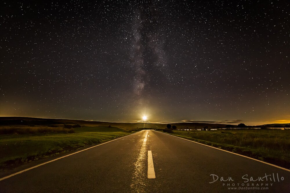 The Road By Broad Pool with the Moon and the Milky Way