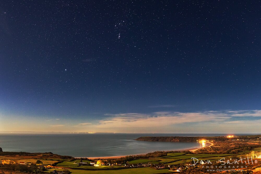 Oxwich Bay by moonlight with Orion