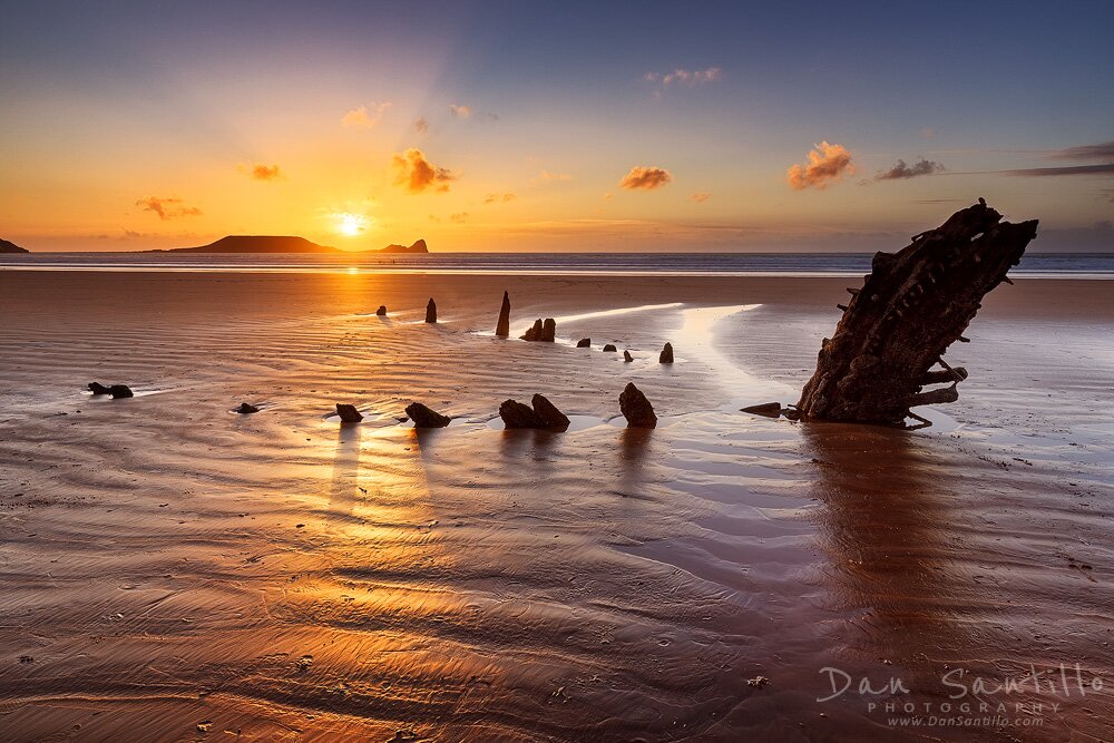 Helvetia Wreck and Worms Head, Rhossili Bay